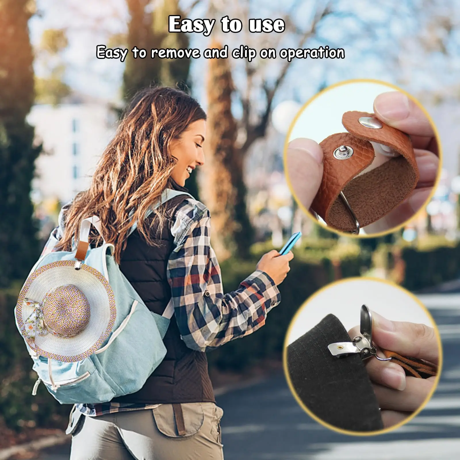 PU Leather Hat Clip for Travel Hanging on Bag Handbag Backpack Cap Holder for Women Men Outdoor Beach Accessories Hat Companion