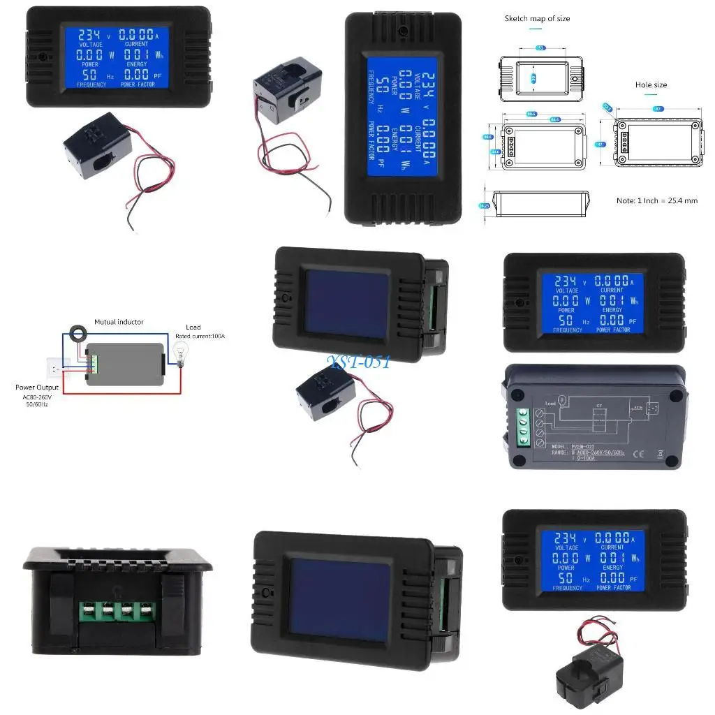 

E15A Wattmeter Power Lcd Energy Precise Meter Power Monitor Eu Plug Socket Power AC 100A 6in1 Wattage Meter Digital