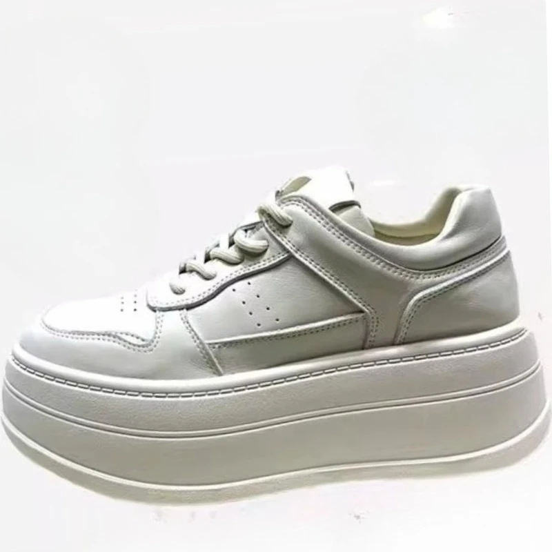 

Европейские модные повседневные женские туфли из натуральной кожи 6 см, увеличивающие рост, удобные легкие белые туфли