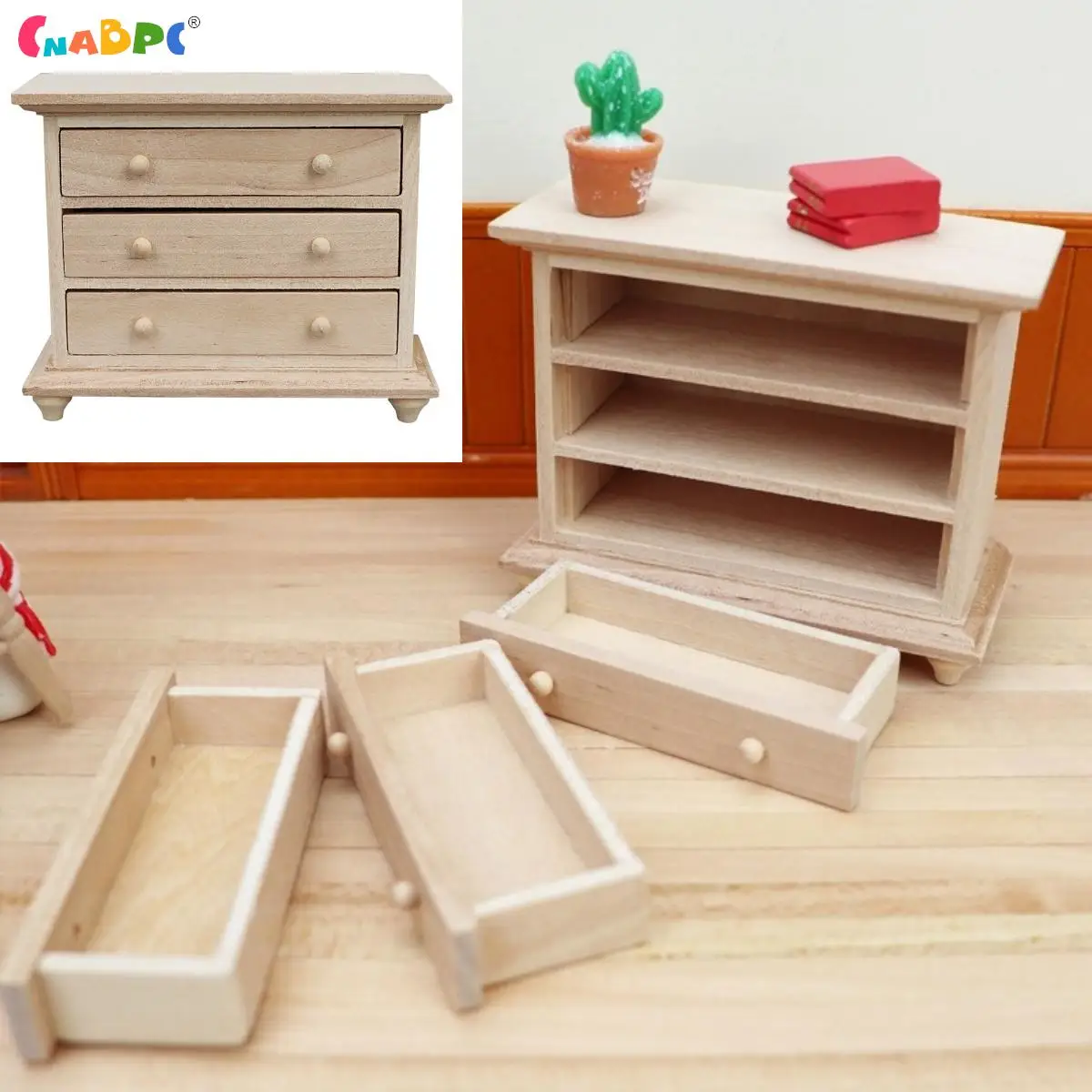 

1Pc 1:12 Dollhouse Miniature Storage Drawer Cabinet Locker Bedside Table Furniture Model Decor Toy Doll House Accessories