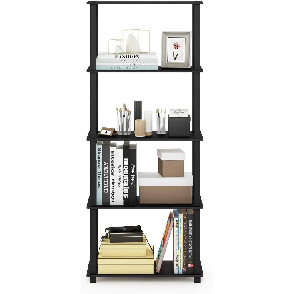 Furinno Turn-N-Tube 5-Tier Multipurpose Shelf / Display Rack / Storage Shelf / Bookshelf, Square Tubes, Americano/Black