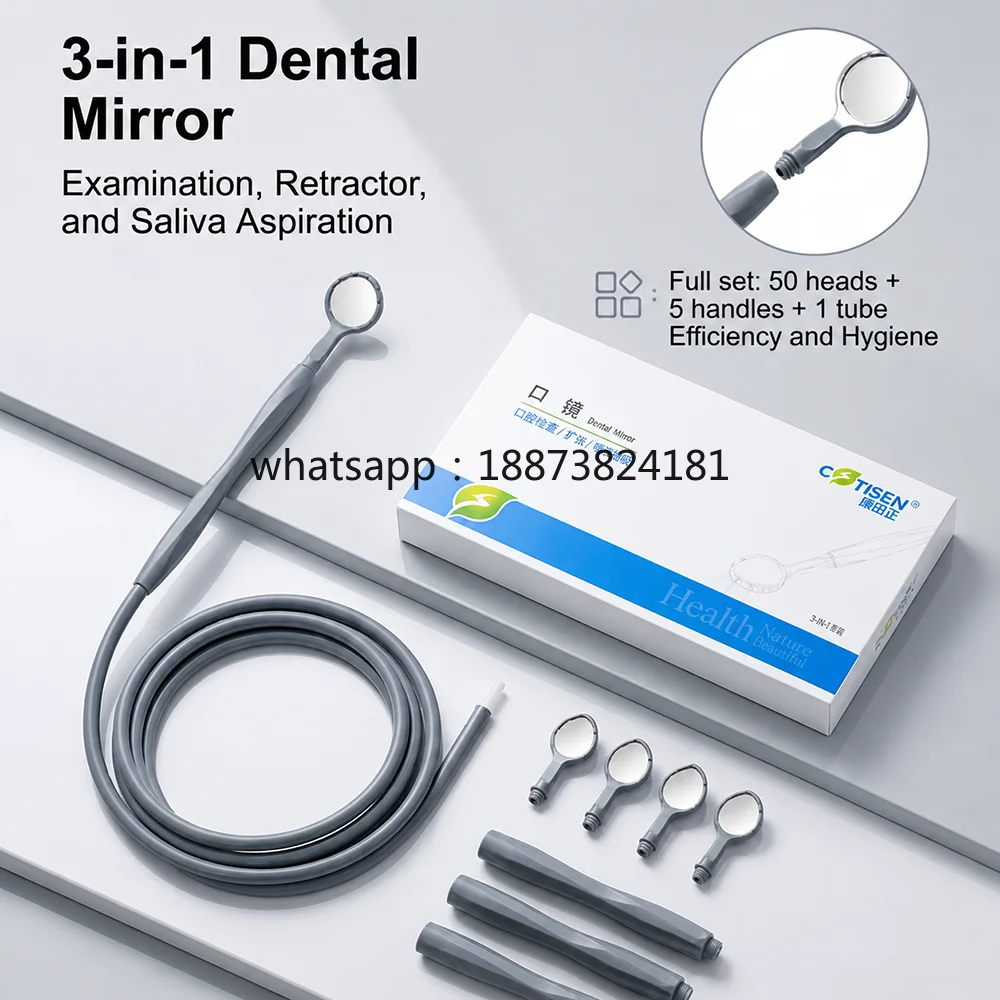 3-in-1 Dental Mirror Retractor Saliva Suction Set Mouth Mirror Disposable Tips Handle Tube Orthodontic Kit fast shipping