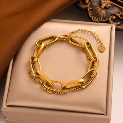ANENJERY 316L Stainless Steel Thick Chain Double layer Bracelet for Women Men Vintage Simple Punk Bracelet Jewelry Wholesale