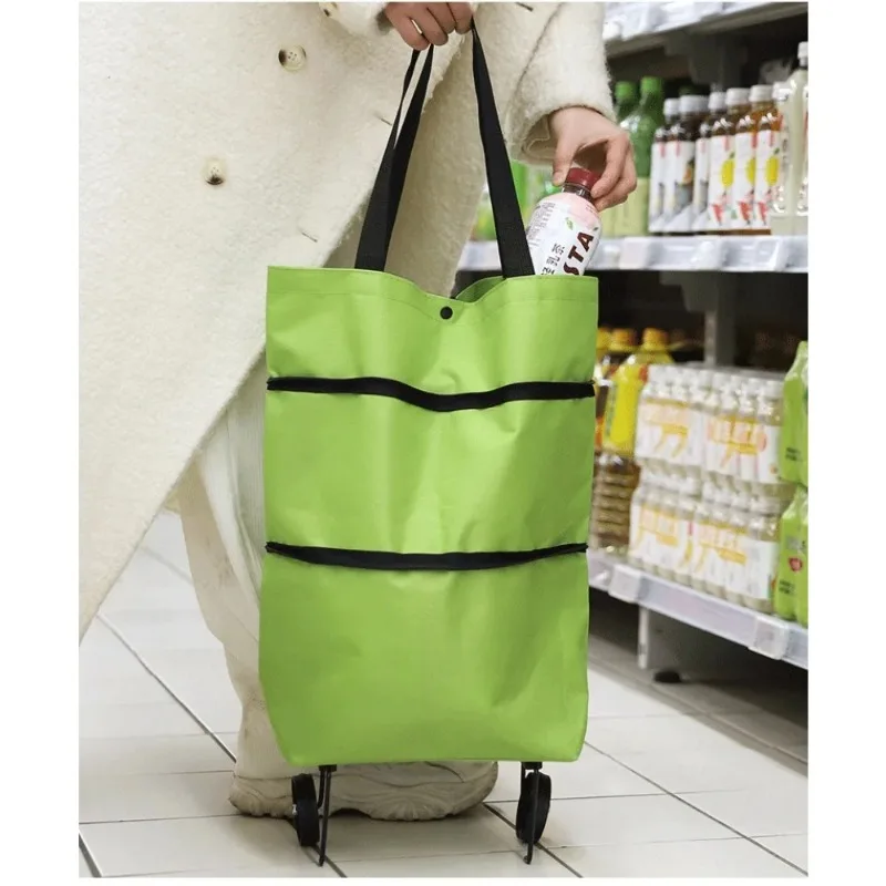 2-in-1 Foldable Portable Rolling Handbag Shopping Cart with Waterproof Feature Shopping Bag Trolley and Wheels for Easy Shopping