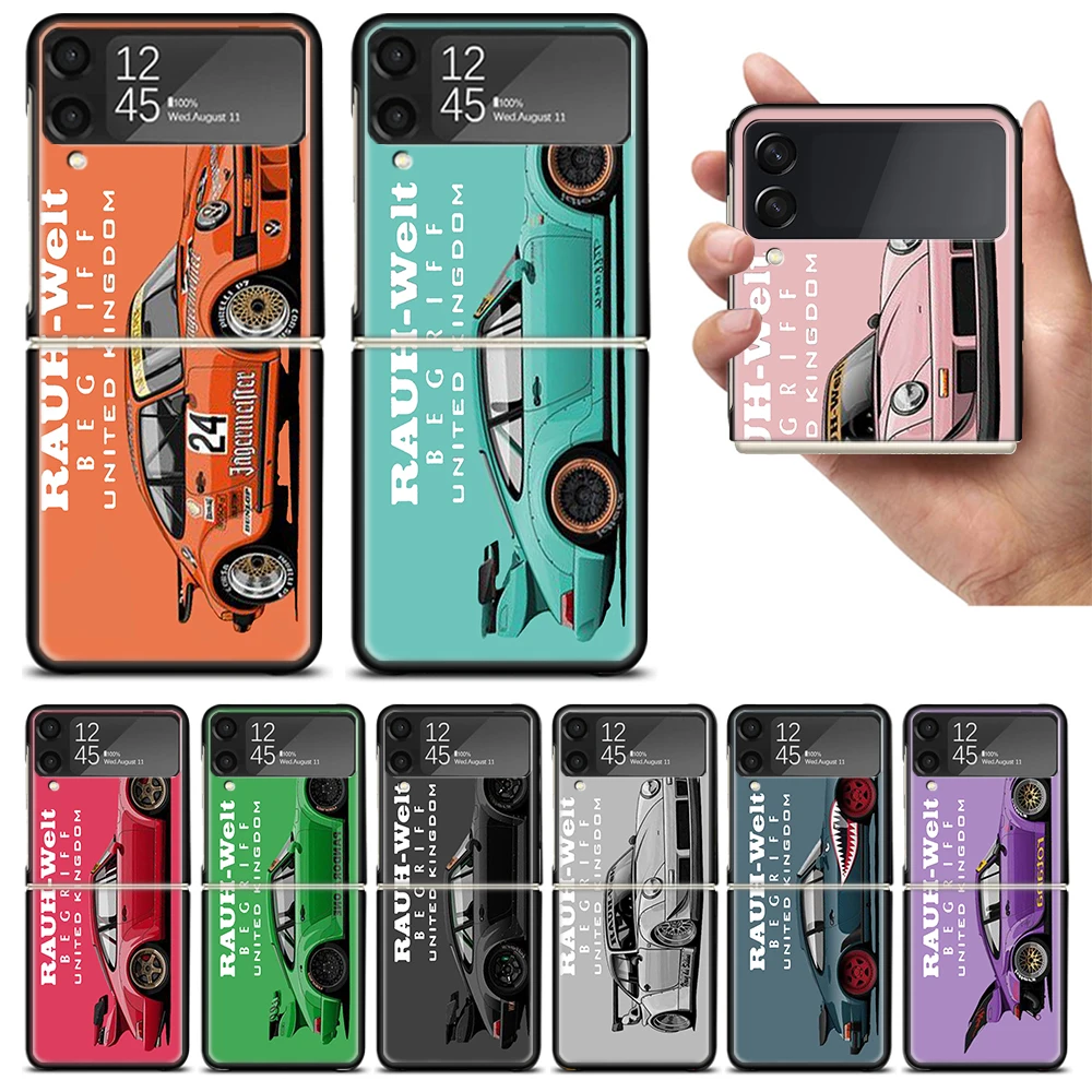 Sports Car Drift RWB 911 964 933 Zflip4 Zflip5 Phone Case For Samsung Z Flip3 Flip4 Flip5 5G zFlip 4 5 Cover Cellphone Shell Cas