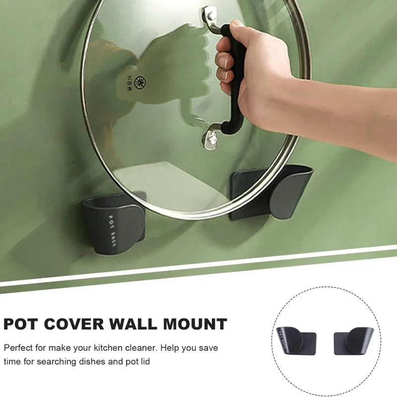 2Pcs/Set Wall Mounted Self-Adhesive Pot Lid Holder Punch-Free Pan Cover Storage Rack Pan Lid Organizer Kitchen Tool Organizer