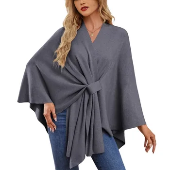 Elegant Shawl Wraps Soft Open Front Poncho Sweater Dropship Womens Autumn Shawl Wraps Winter Cape Ponchos Fall Travel Outfits 5