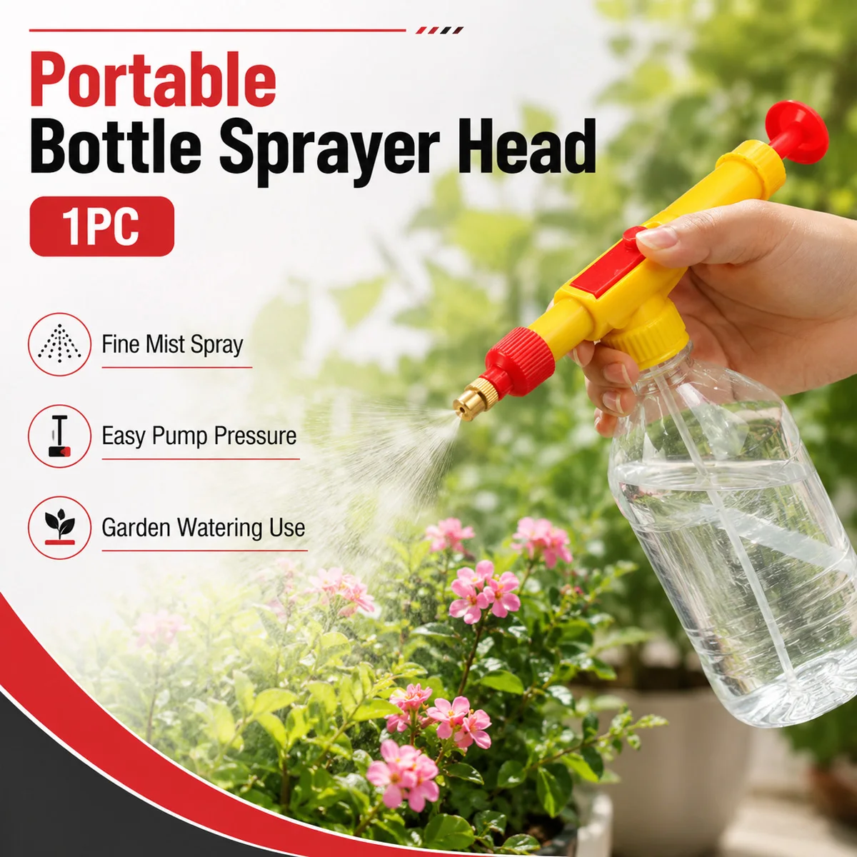 Handheld Bottle Sprayer Pump Pull Rod Atomizer Garden Water Spray Nozzle Manual Pressure Mister for Plants Lawn Cleaning Yards