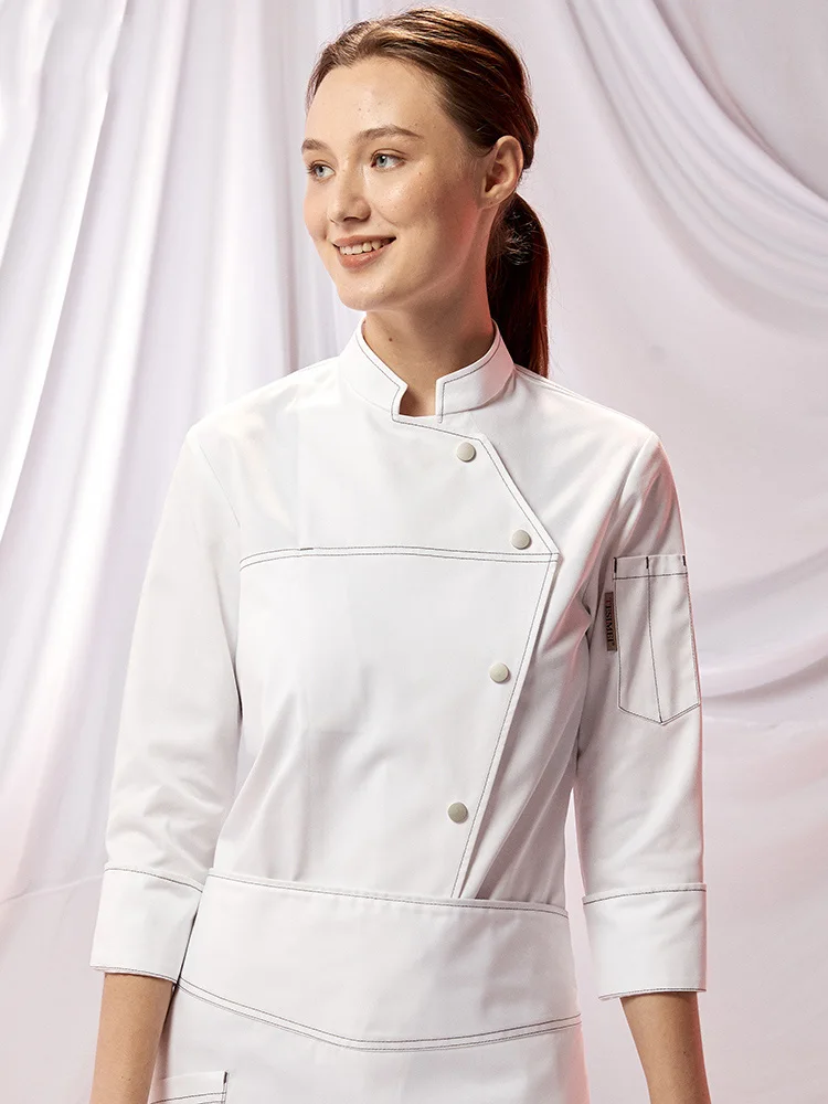 Ropa de trabajo para Chef de cocina, disfraz de cocinero femenino para Hotel, chaqueta de trabajo para camarero de restaurante occidental, uniforme de cocina para cafetería y panadería