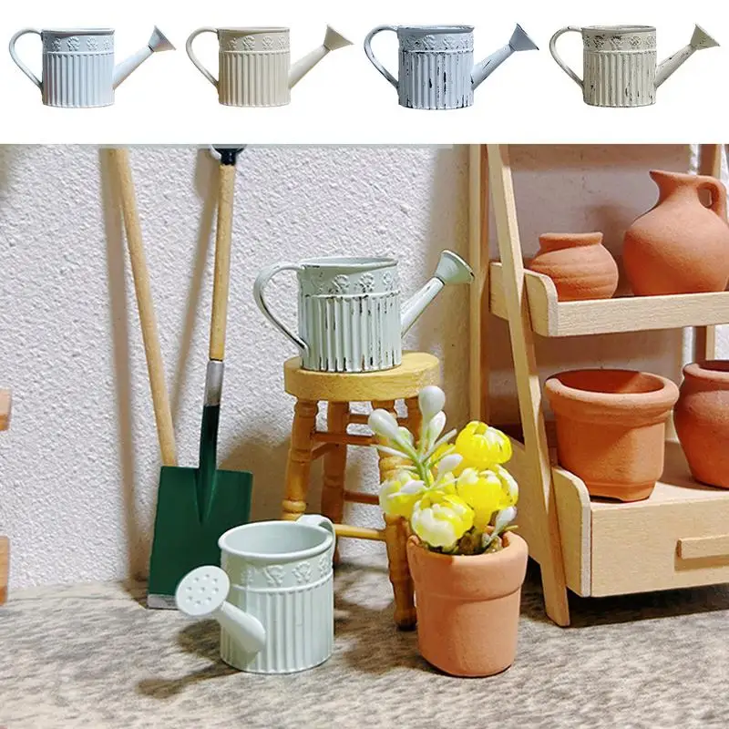 1:12 Dollhouse Miniature Alloy Watering Can Mini Lace-less Sprinkler Garden Scene Decor Toy Model DIY Doll House Accessories