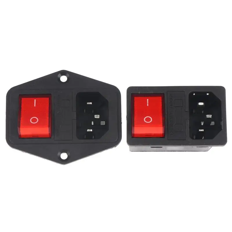 IEC320 C14 Electrical AC Socket 3 Pin Red LED 250V Rocker Switch 10A Fuse Female Male Inlet Plug Connector Embedded Socket Mount