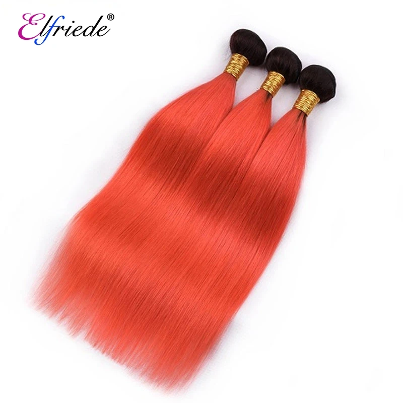 Elfriede 1B/Orange Red Straight Ombre Colored Human Hair Bundles 100% Human Hair Extensions 3/4 Bundles Deals Human Hair Wefts