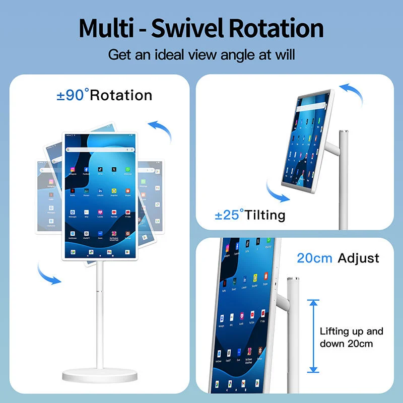 32-Zoll-Android-15-Floorständer-TV, 6G+128G Smart Screen mit Fernbedienung, 2K-Kamera-Videoanruf, eingebaute 148-WH-Batteriebetrieb