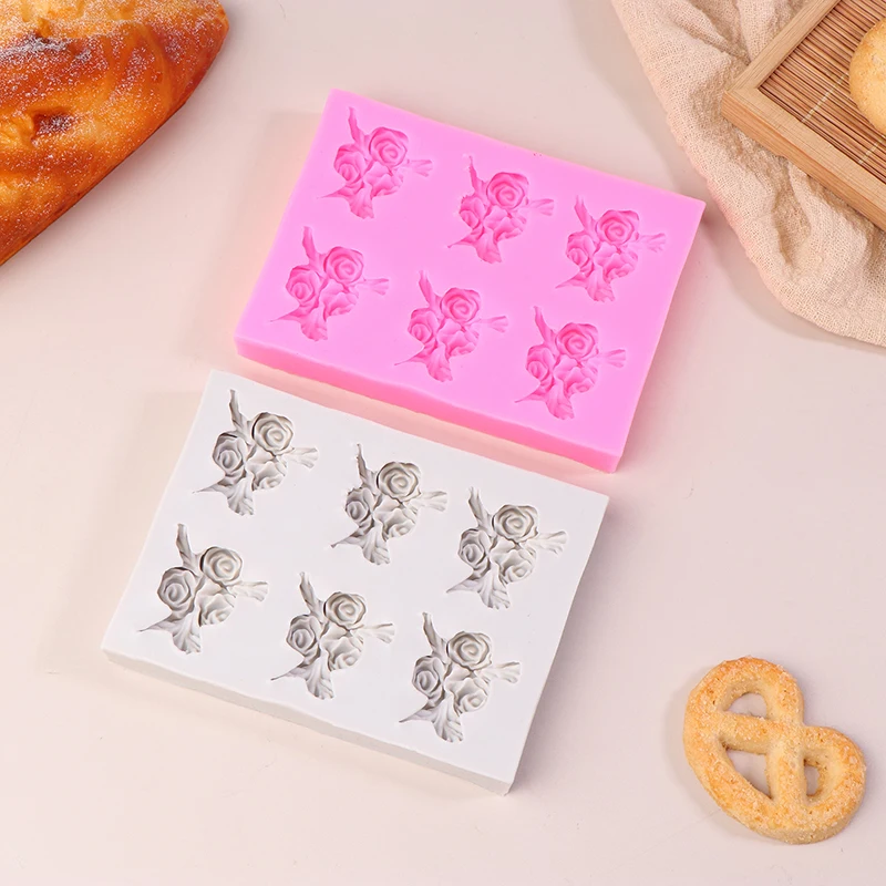 Handmade 6-Cavity Rose Silicone Mold DIY Fondant Chocolate Cake Cookies Jelly Flower Paste Cupcake Topper Polymer Clay Tools DIY