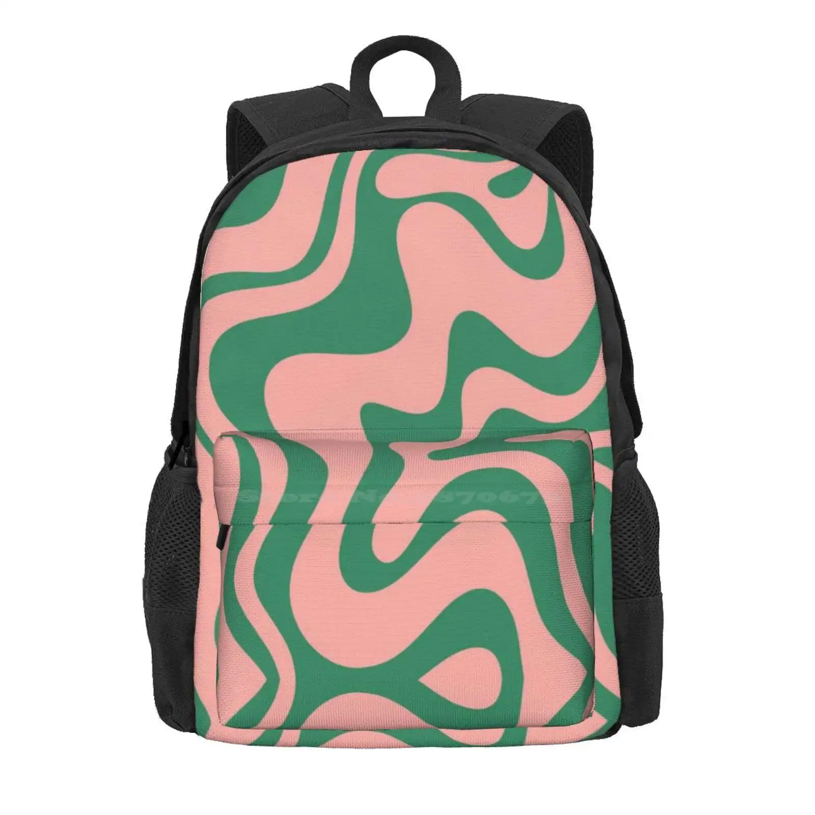 Liquid Swirl Contemporary Abstract Pattern In Pink And Green Hot Sale Schoolbag Backpack Fashion Bags Abstract Retro Pattern