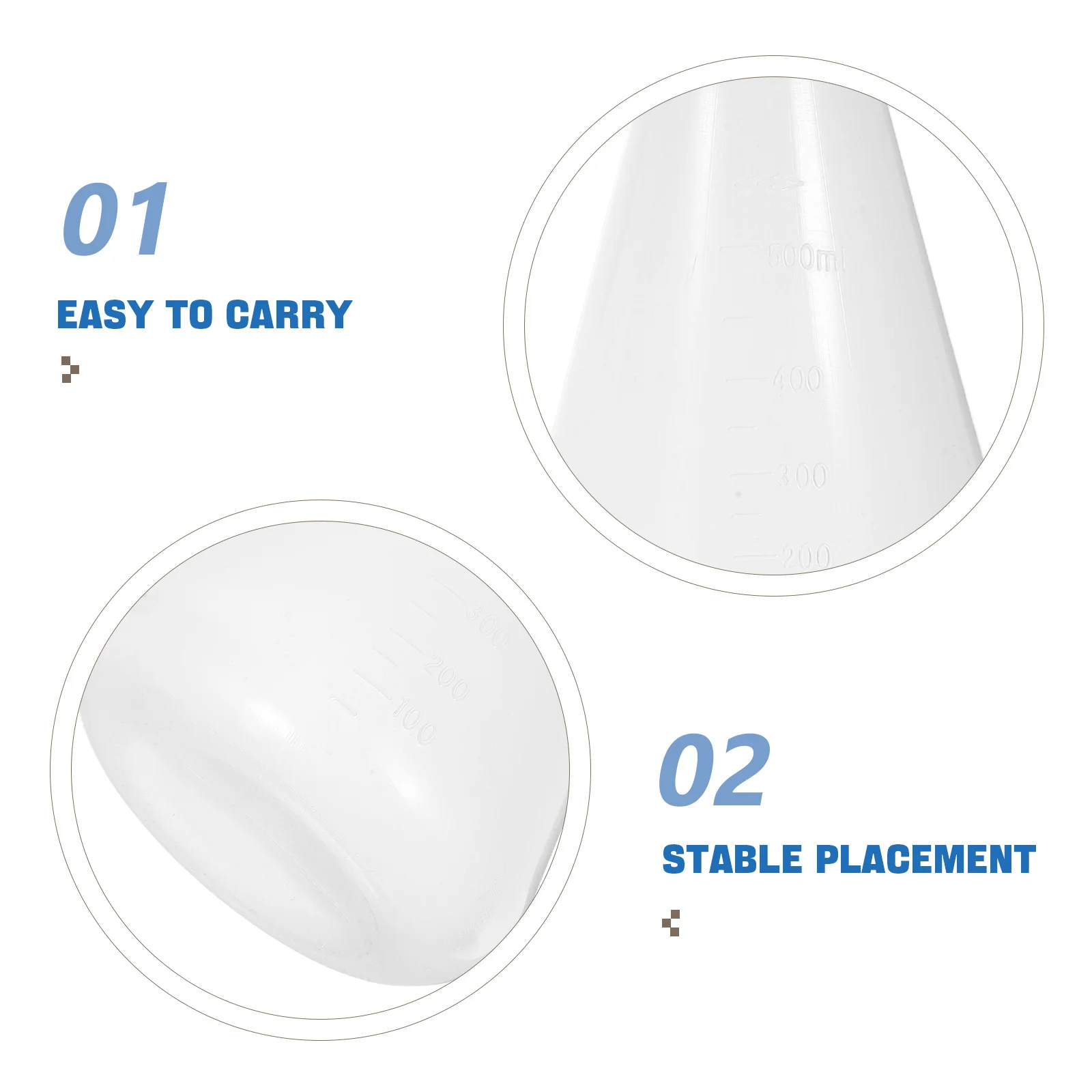 3 قطعة مجموعة قارورة بلاستيكية قارورة مخروطية 50 مللي 100 مللي 500 مللي الأبيض مختبر الكيمياء تجربة دائم قاعدة مستقرة غطاء برغي ل #2