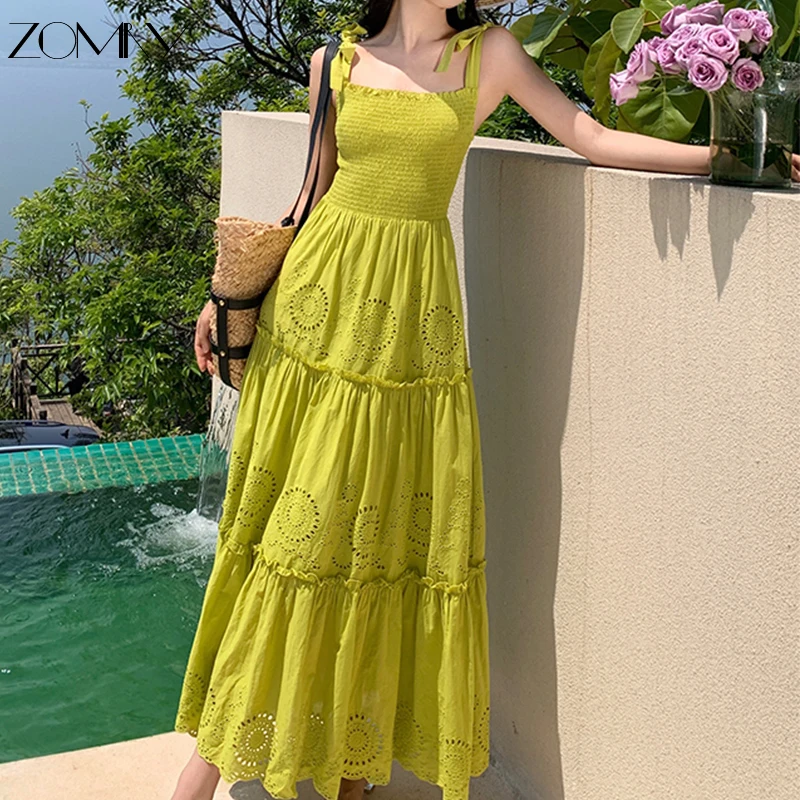 

ZOMRY Bohemia Women's Sexy Long Dress Spring Summer Fashion Elegant Suspender Dresses Sleeveless Printing Holiday Beach Vestidos