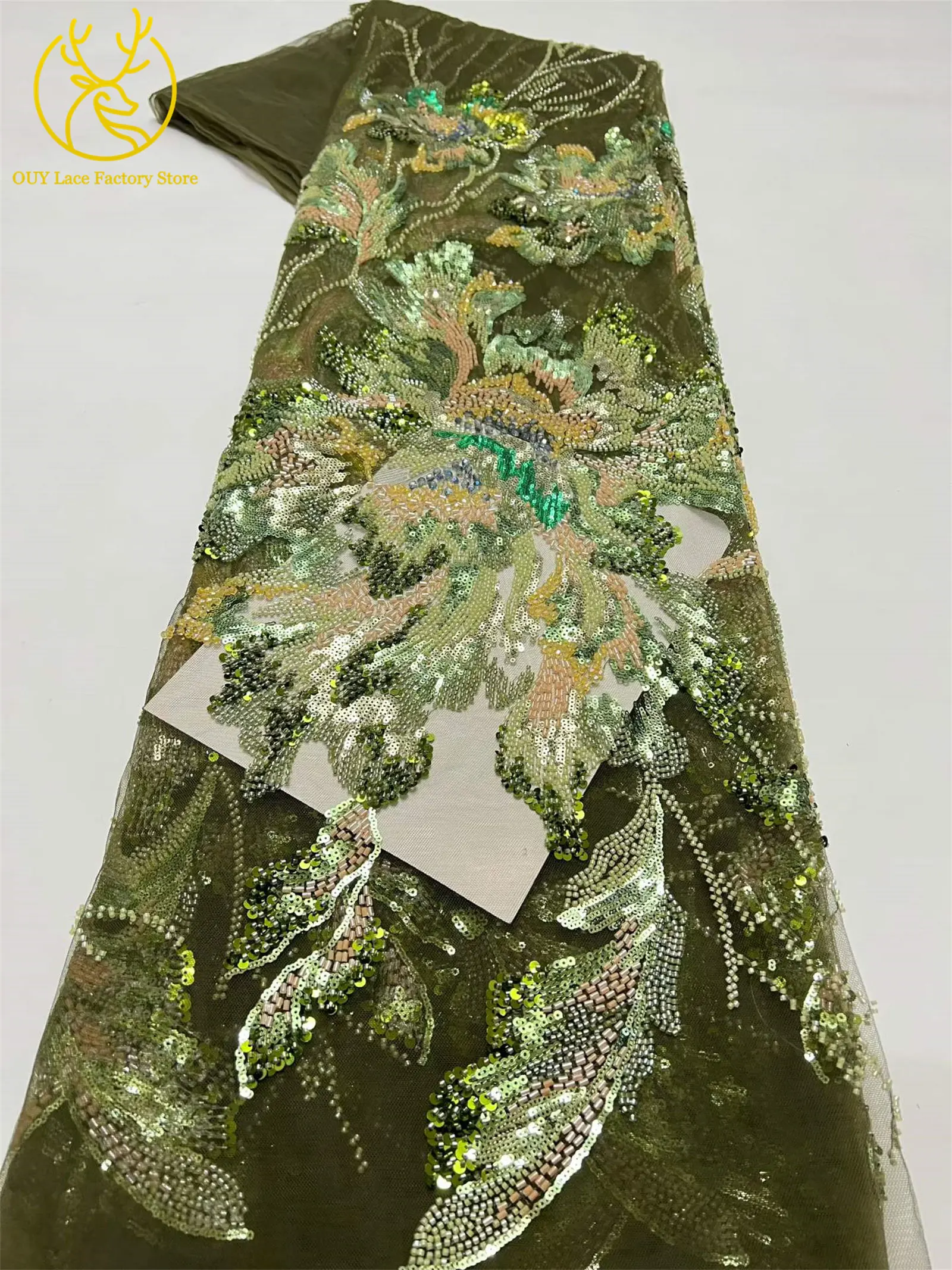 Neuer Stil Luxuriöser Afrikanischer Perlen-Spitzenstoff mit Großen Blumen 2026 Hochwertiger Nigerianischer Pailletten-Spitzenstoff für Brautkleider – Detail 13