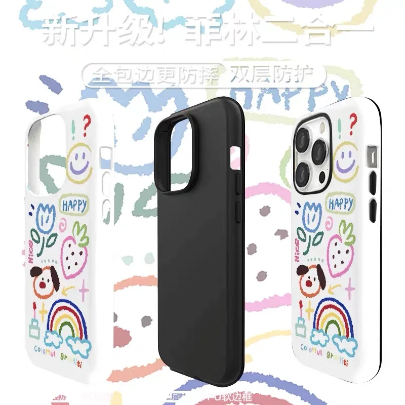 Etui na telefon IPHONE 17 16ProMax 15 14 13 12 11 PRO Plus XR XS z motywem tęczowego pędzla graffiti, akrylowe i TPU, dwuwarstwowe, magnetyczne.