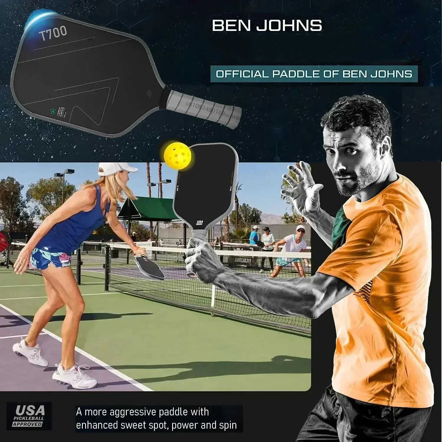 

T700 Pickleball Paddle Carbon Fiber Thermoformed Unibody Construction Carbon Surface Ergonomic Grip with Foam Edge USAPA approve