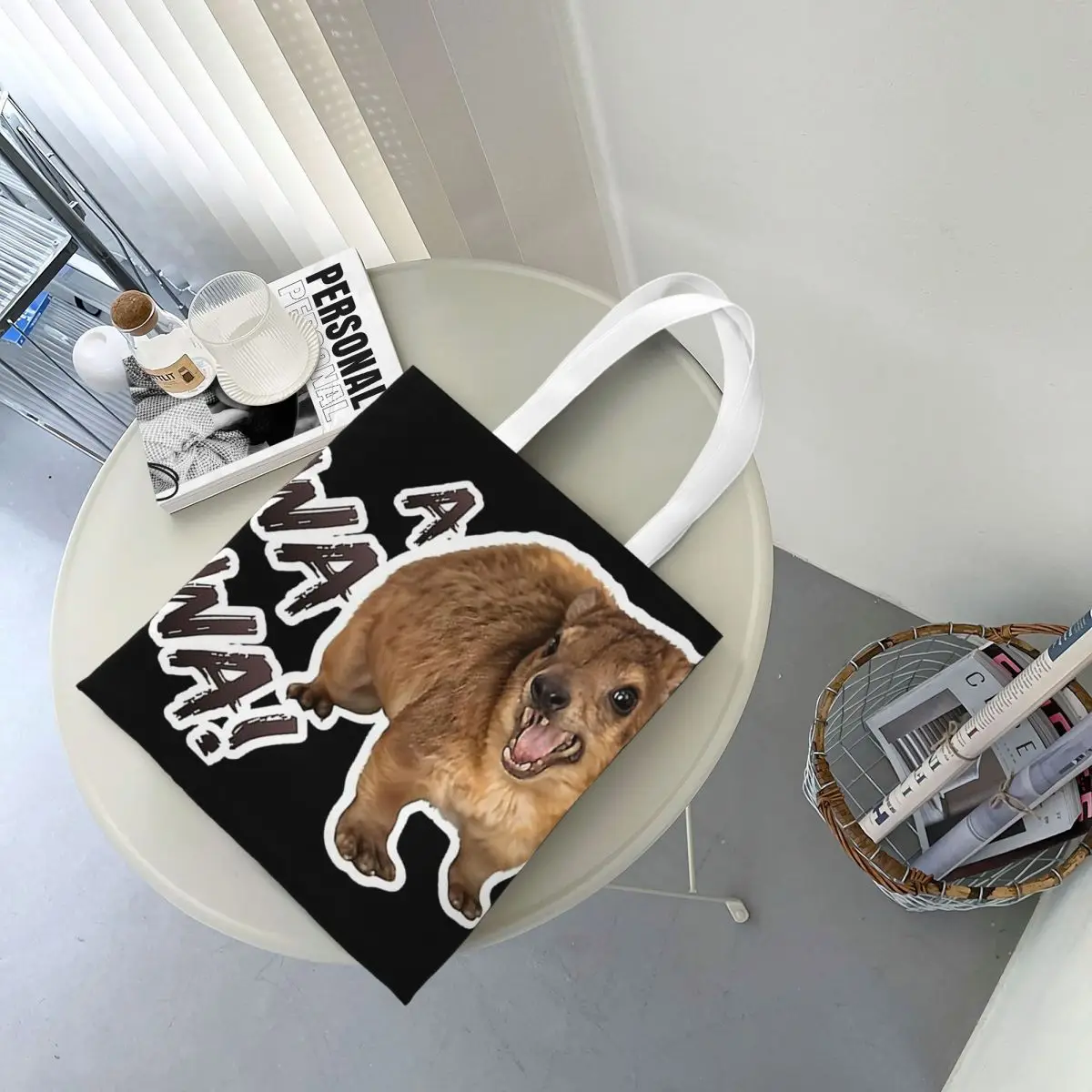 Awawa Angry Screaming Rock Hyrax Meme Shopping Bags Canvas The Tote Bag Foldable for Ladies Shoulder Tote Travel Handbag