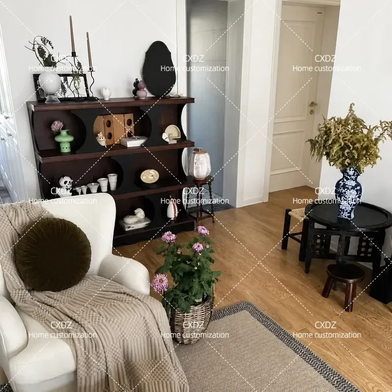 Medieval Style Bookcase Small Apartment Dining Side Cabinet Retro Locker Bookshelf Solid Wood Chest Entrance Storage Unit