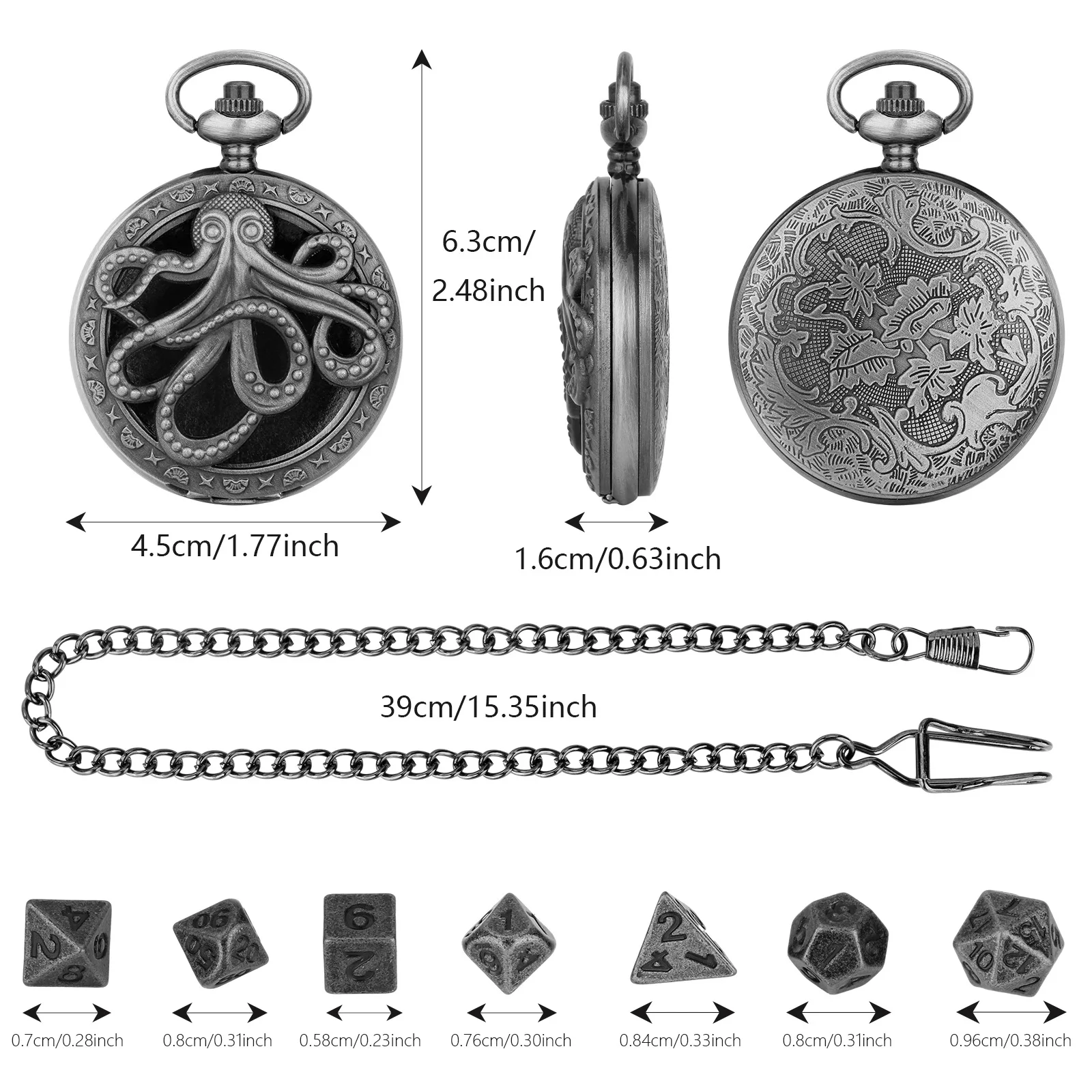 Hollow Pocket Watch Dice set Dragon Dice Pocket Watch Case for Gifts DND Dice Case with Mini Metal Dice Set Pocket Watch shell