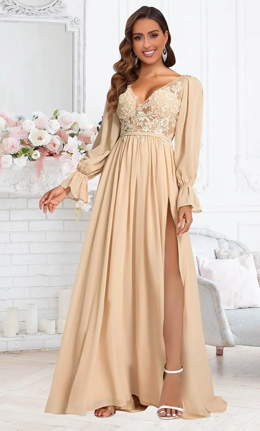 a line scoop neck prom dress Gray Satin Gown Lace A-Line 3/4 Sleeve Floor-Length 2 Piece Set Her flowing A Lady Black Tie - sizeXL-XXLupdate US Size:20