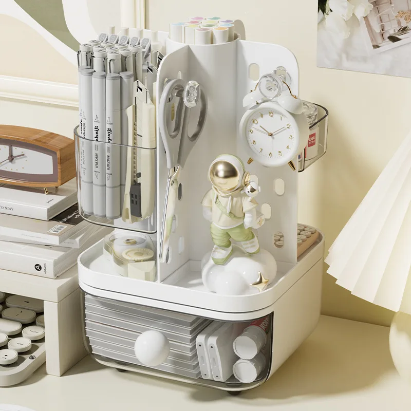 

Multifunctional Desk Organizer Drawer Transparent Compartments Rotatable Stationery Holder Storage Pens Markers Office Supplies