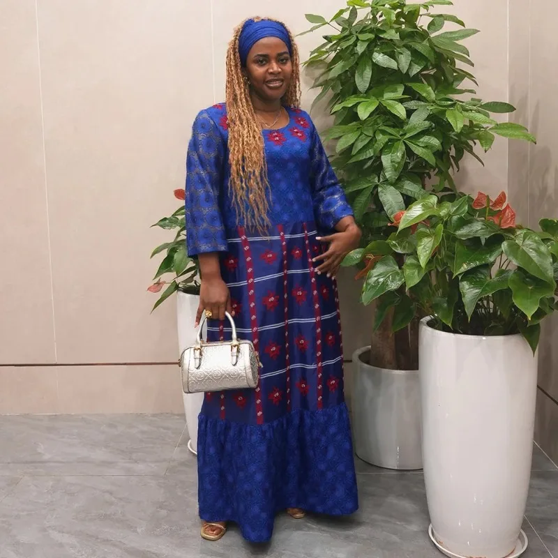 

Plus Size African Dresses for Women Tradition Embroidery Bazin Wedding Party Dress Ankara Lace Robes African Clothes 2025