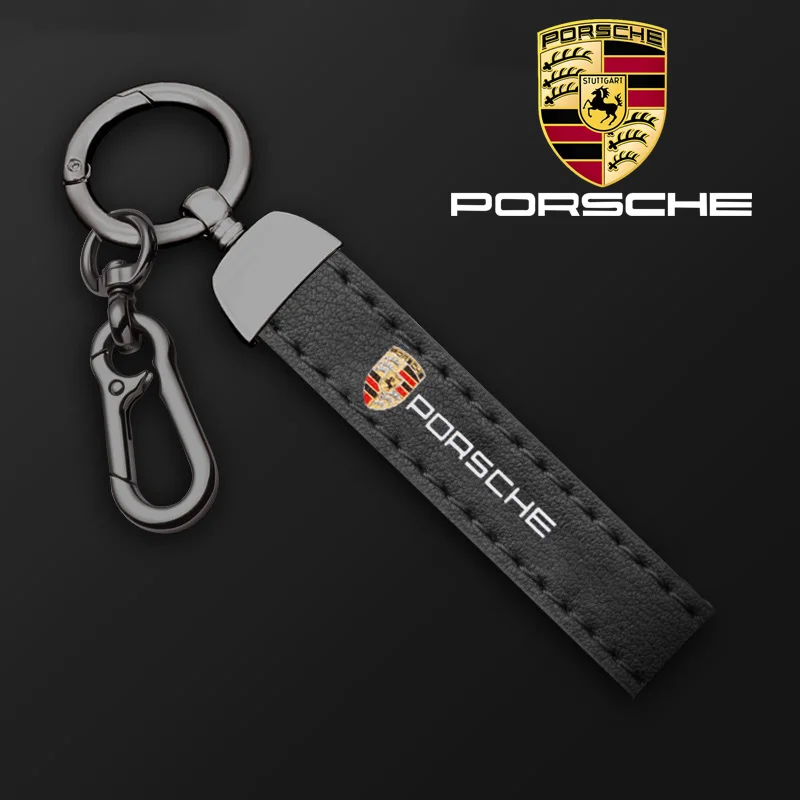 Zinc Alloy Leather Car Keychain Rings embroidered Key Chain For Porsche Cayenne Panamera Macan 911 718 Taycan Boxster Cayman 918
