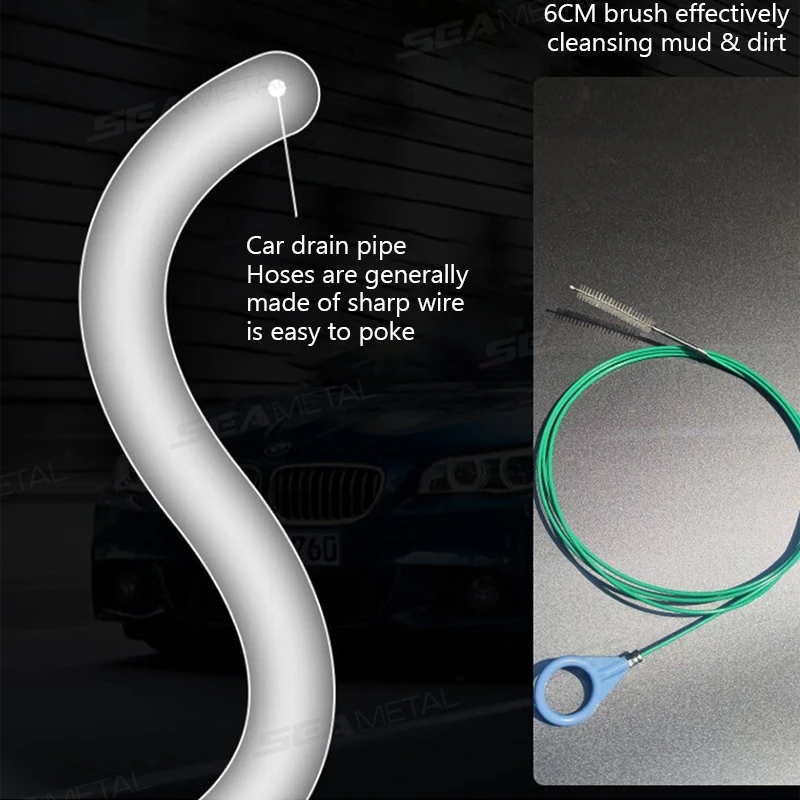 SEAMETAL 3m/5m سيارة استنزاف نعرات تنظيف فرشاة خراطيم طويلة أداة التجريف باب السيارة/فتحة سقف/الزجاج الأمامي استنزاف ثقب تسد فرشاة نظيفة #4
