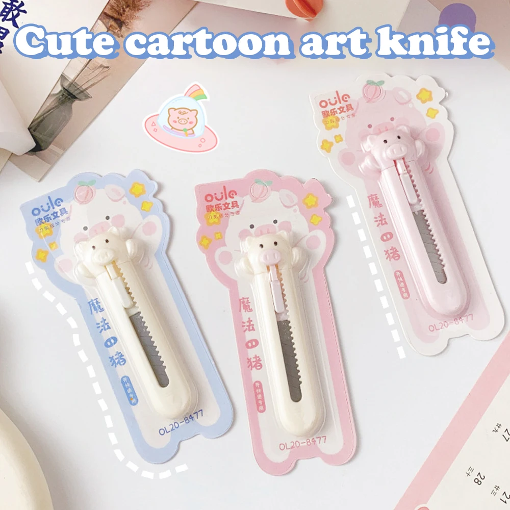 Mini Portable Utility Knife Kawaii Cartoon Animal Rabbit Cat Piggy Box Cutter for Student Cute Scrapbook Stationery Paper Cutter