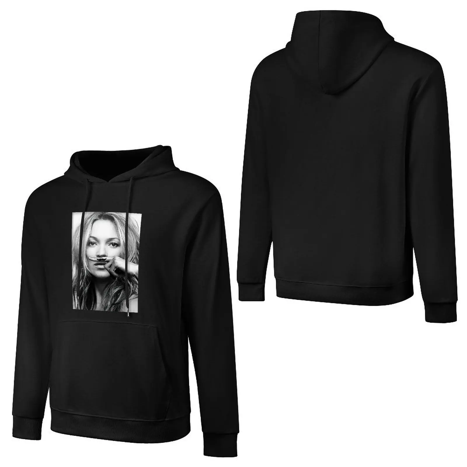 Kate Moss, Mustache, Black and White Photograph Pullover Hoodie japanese style streetwear men new in hoodies and blouses