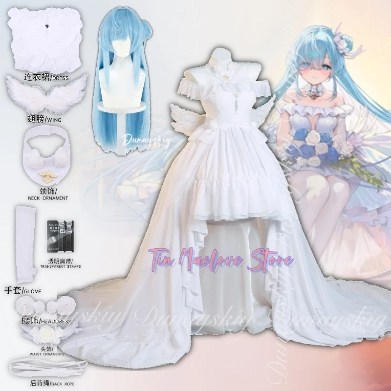 

Azur Lane Game HMS Janus Cosplay J-level Destroyer With White Long Dress With Blue Side Flower Bud Wig Cosplay コスプレ All Set