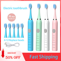 Sonic Electric Toothbrush Cleaning Brush For Adult Automatic Rechargeable Soft Hair Waterproof Ultrasonic Tooth Brush 4-12 heads