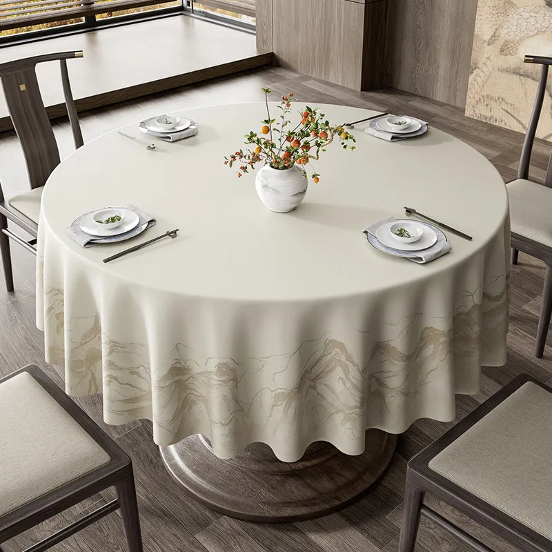 Thickened New Style New Chinese Hotel and Home Tablecloth, Waterproof, Oil-Resistant, Wash-Free, Round Table Mat, Light Luxury