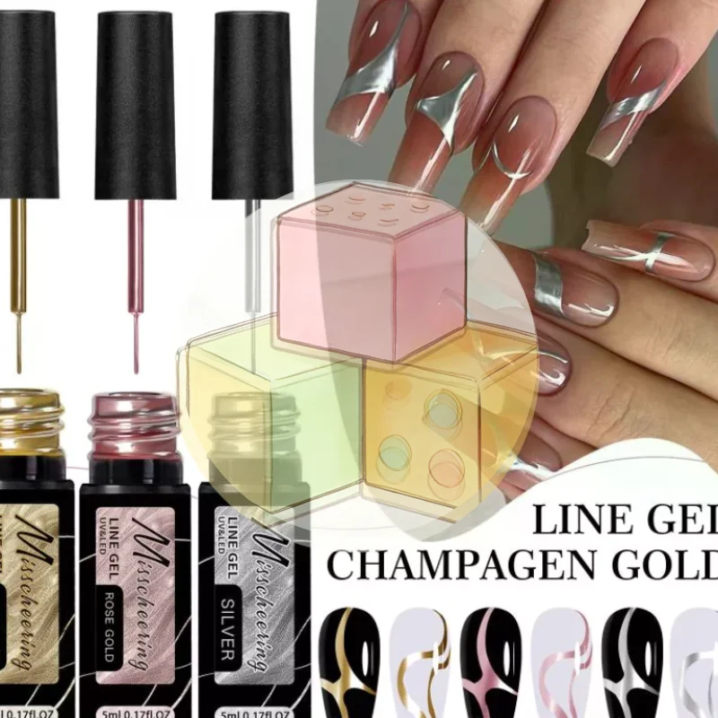 Esmalte de Uñas en Gel Metálico Dorado y Plateado, Efecto Cromo Espejo, Súper Brillante, Gel de Uñas Semipermanente UV LED Francés