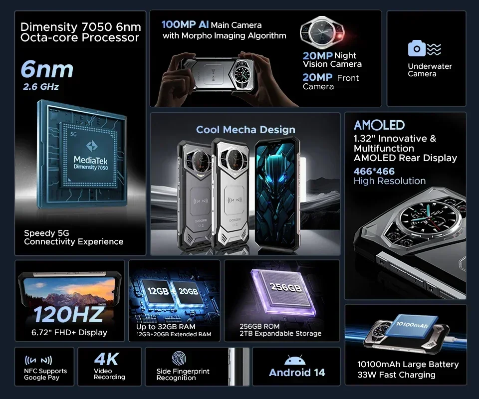 Global Version DOOGEE S200 5G Rugged Phone 12GB 256GB 6.72