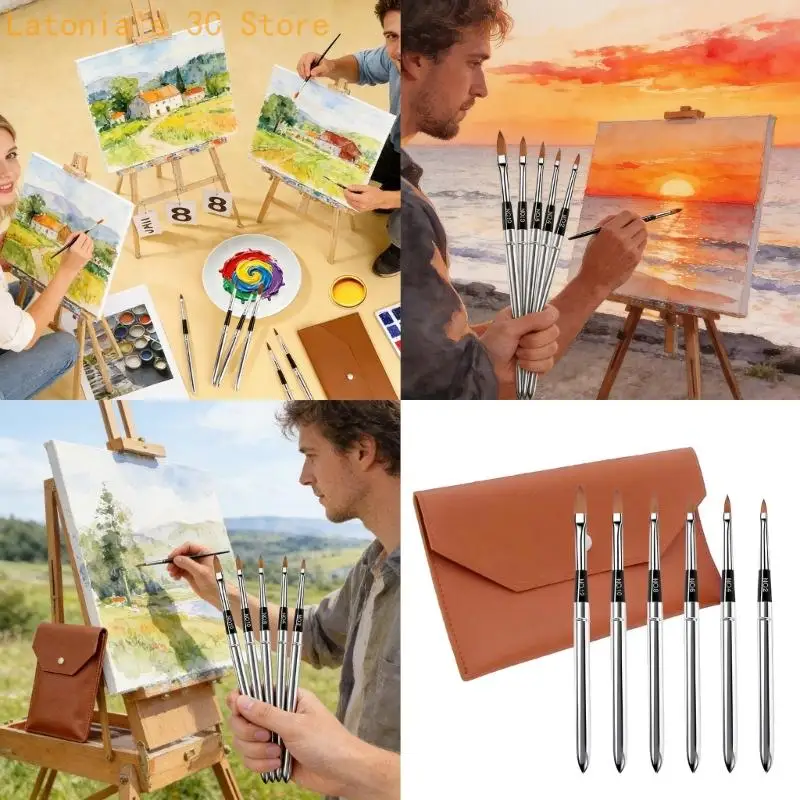 Portable 6 Piece Watercolor Brush Collection Featuring Retractable Designs For Easy Storage X3UB