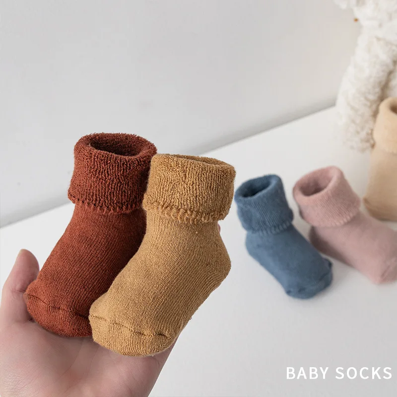 

Winter Soft Cotton Baby Socks for 0-3 Year Solid Color Casual Non-Slip Floor Socks for Toddler Newborn Infant Thick Warm Footies