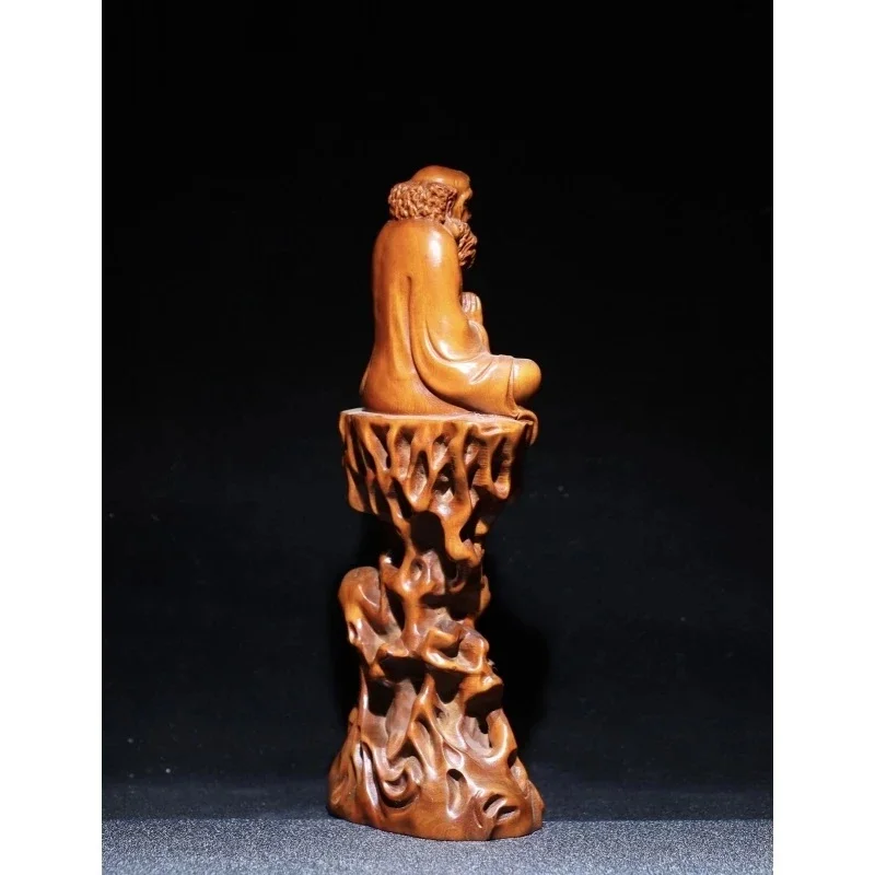 Collect China Box-Wood Hand Carving Taoism Dharma Staue Statuary