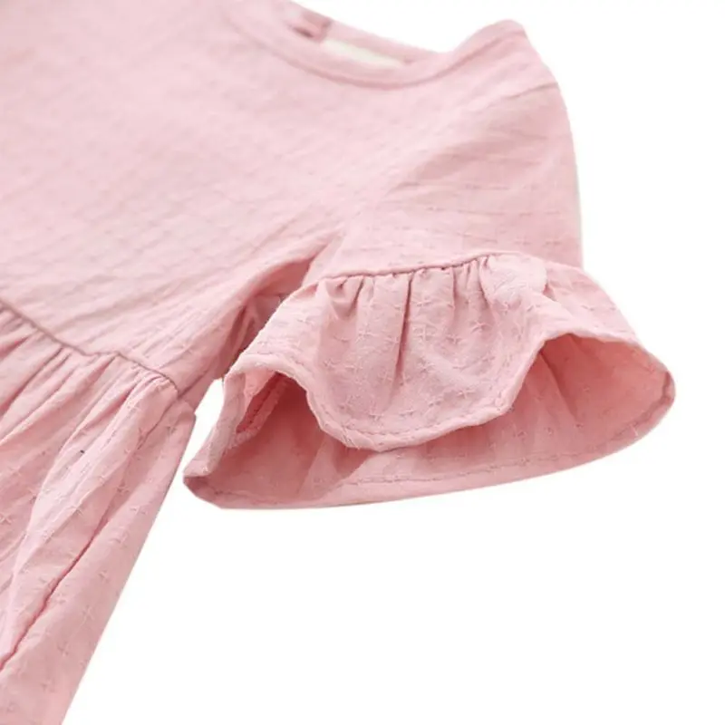 Summer Children Girls Shirts Dresses Cute Cotton Short Sleeved Ruffled Solid Color Baby Blouse Fashion Infant Clothes 9-48M