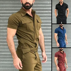 2024 New Labor Protection Clothing Short Sleeve Men's Pants Casual Jumpsuit Suit Belt Shirt Workwear Sports Jumpsuit