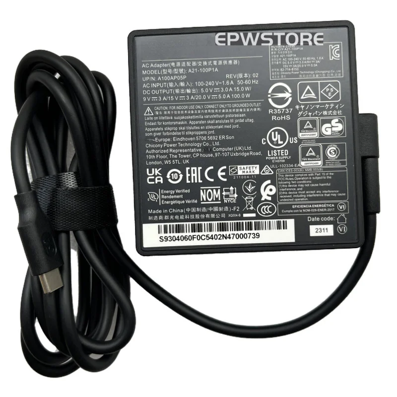 

S+100W USB-C AC Adapter Charger For MSI Prestige 14H B12UCX-431AU A21-100P1A 20V5A