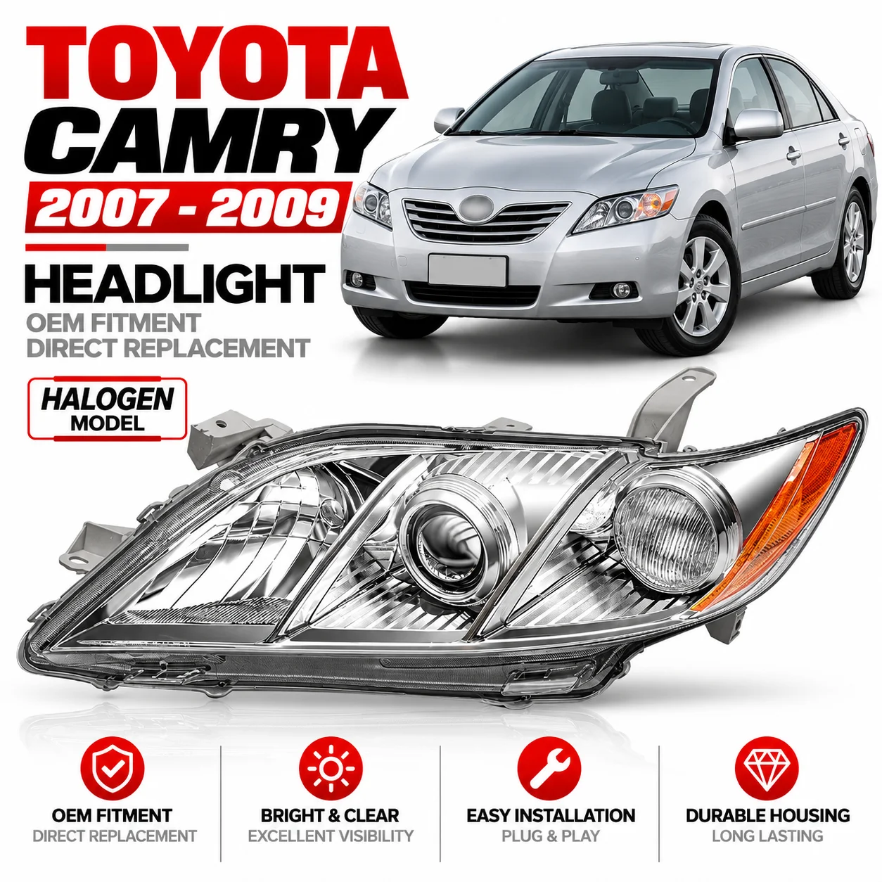 Left/Right Side Front Bumper Head Light Headlamp Driving Headlight Turn Signal Light For Toyota Camry 2007 2008 2009