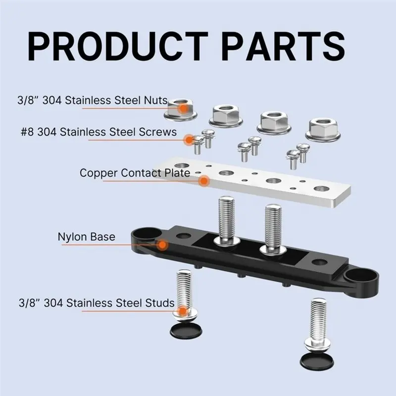 A27F-Battery Power Distribution Block 275A 12V Bus Bar Car Audio For Marine Busbar 4 X 3/8' Posts 6 X 8 Screws