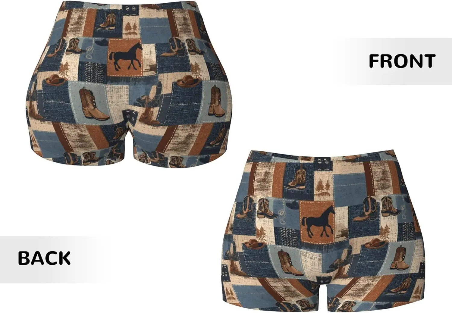 Retro Cowgirl Pattern Womens Workout Yoga Shorts Biker Shorts Stretch Running Short Women Clothing