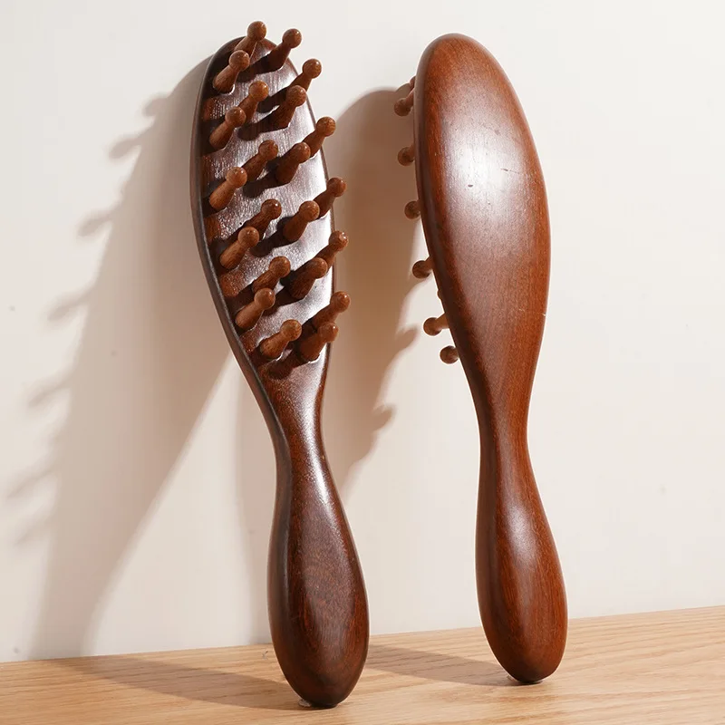 Peine meridiano para terapia del cuero cabelludo, peine para masaje, cuidado de la cabeza, mango redondo de madera Natural, masajeador corporal para raspar, 1 Uds.