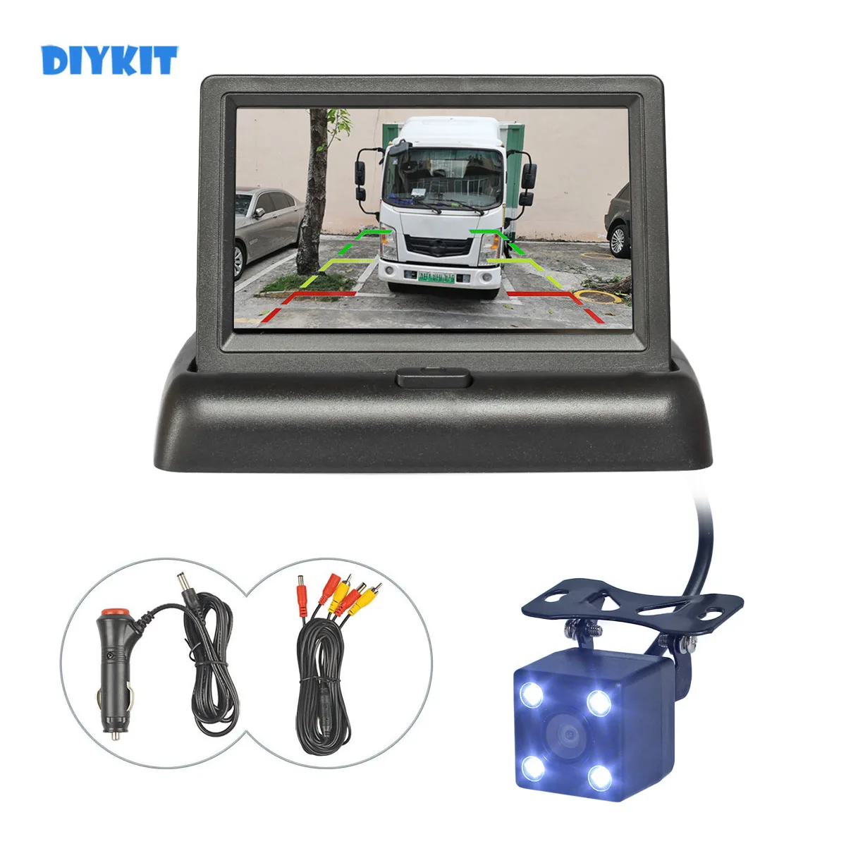 

DIYKIT Wired 4.3inch Car Monitor LCD Display Reversing Car Camera Kit Security LED Night Vision Car Rear View Camera